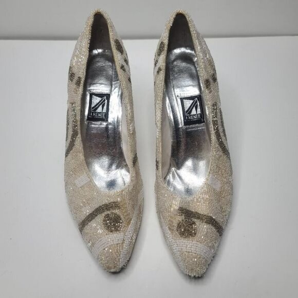 Vintage 1980s J. Renee Beaded Formal Wedding High Heels size 9 M - Picture 2 of 16